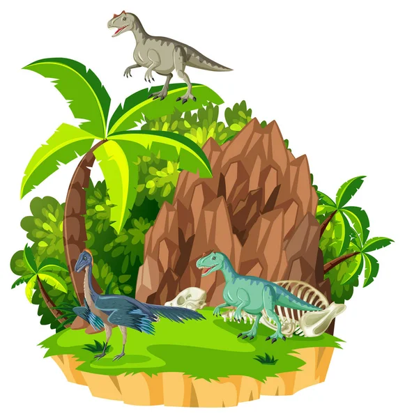 Сцена Динозаврами Car Particularurus Ілюстрації Острова — стоковий вектор