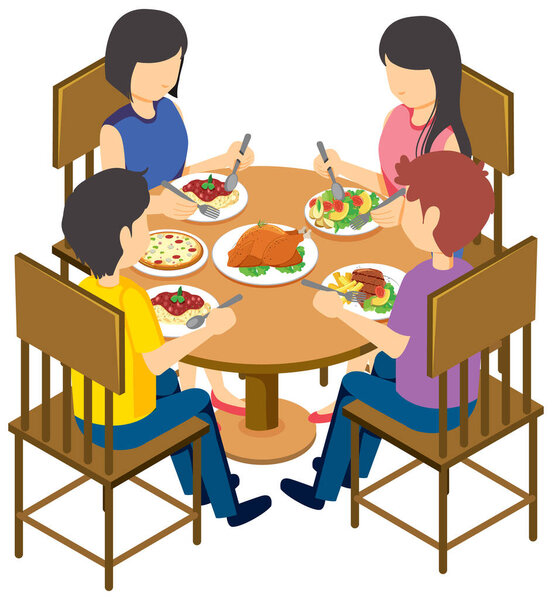 Family dining table isometric illustration