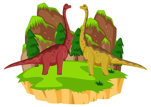 Escena Con Dinosaurios Brachiosaurus Isla Ilustración — Vector de stock