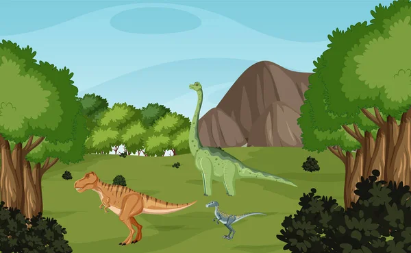 Scène Met Dinosaurussen Het Bos Illustratie — Stockvector