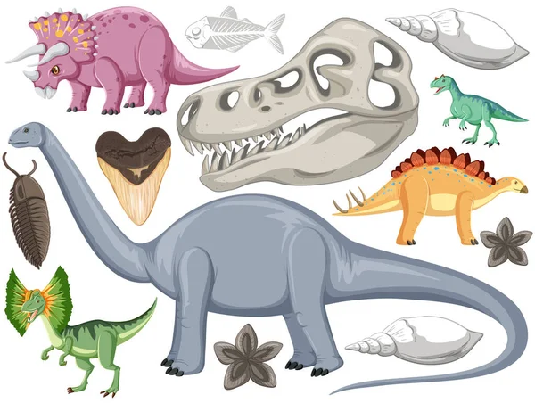 Uppsättning Olika Förhistoriska Dinosaurie Djur Illustration — Stock vektor