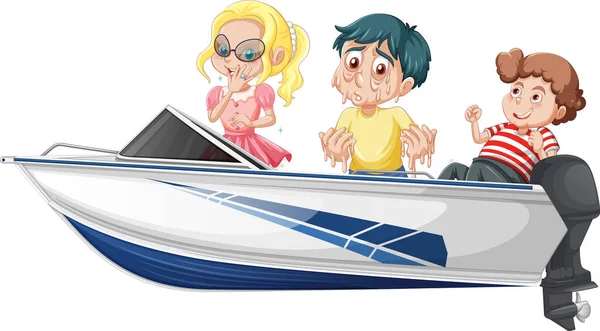 男孩和女孩坐在一艘白色背景插图的快艇上 — 图库矢量图片