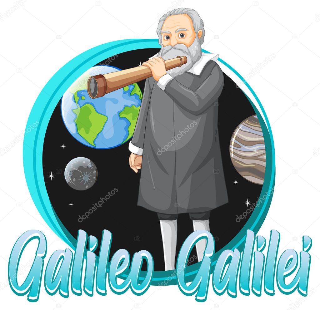 Portrait of Galileo Galilei in cartoon style illustration