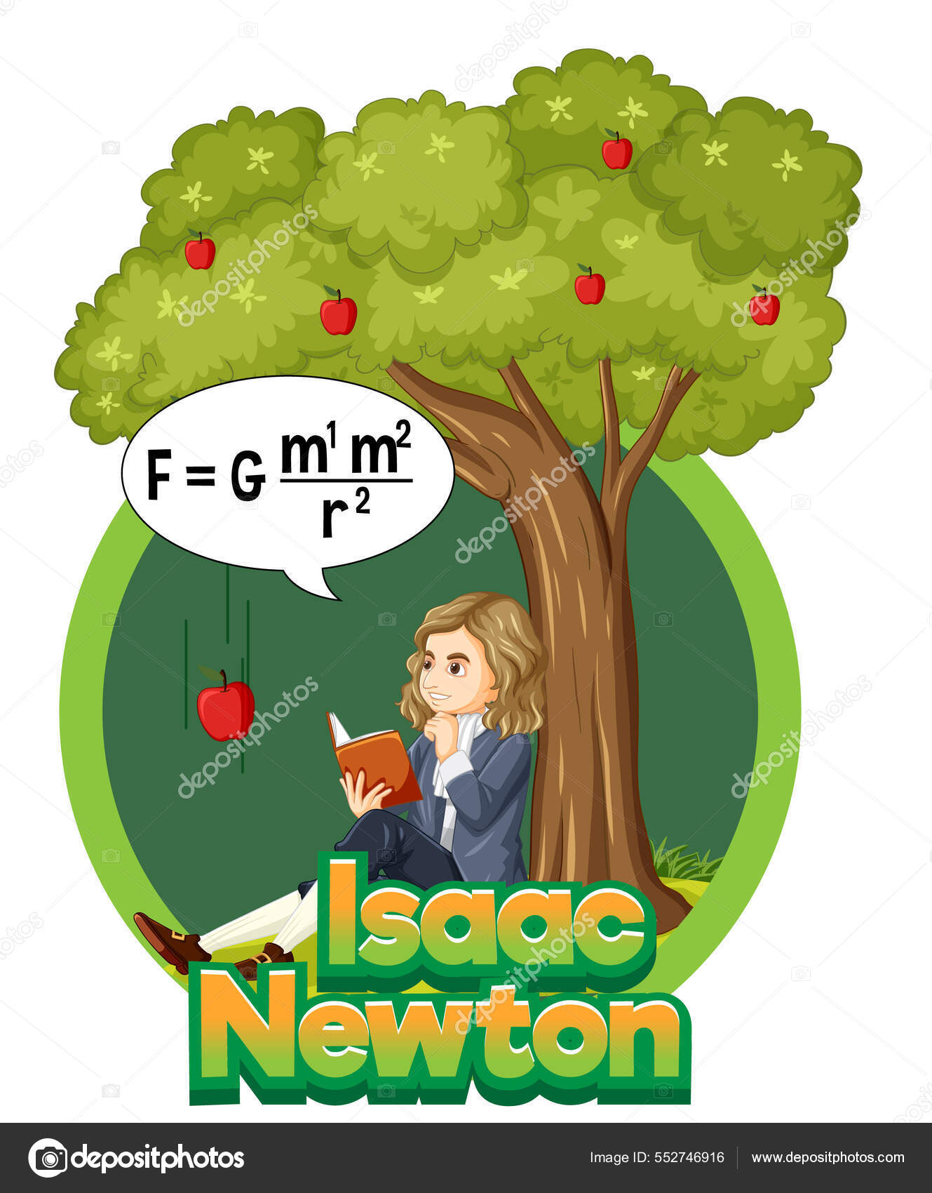 Isaac Newton Sitting Apple Tree Illustration Stock Vector Image by ...