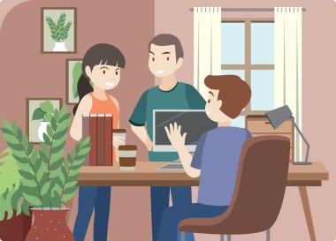 Düz tasarım konsept illüstrasyonunda işyeri içi