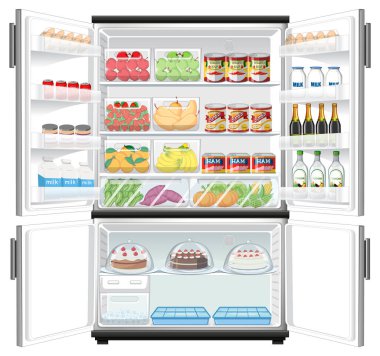 Bol yiyecek resimli buzdolabı.