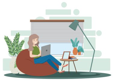 Ev tasarımında düz tasarım illüstrasyonunda çalış