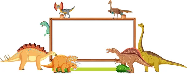 Пустая Доска Многими Иллюстрациями Динозавров — стоковый вектор