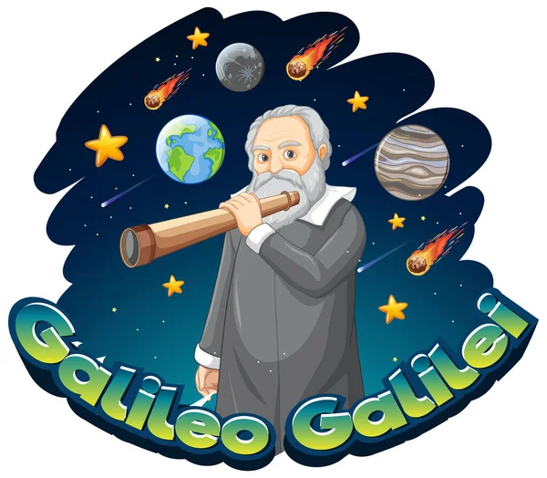 Portrait Galileo Galilei Illustration Style Dessin Animé — Image vectorielle