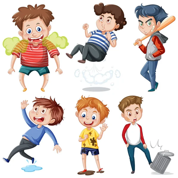 Set Young People Doing Different Actions Illustration — Stock Vector