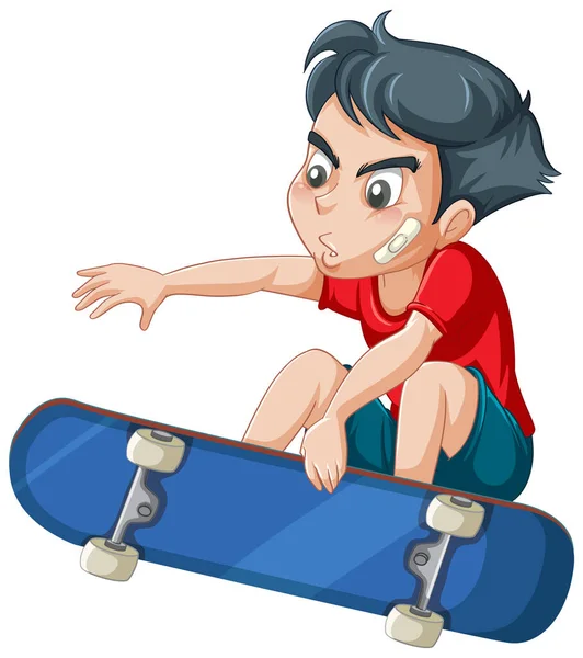 Ragazzo Che Gioca Skateboard Sfondo Bianco Illustrazione — Vettoriale Stock
