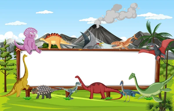 Escena Con Dinosaurios Pizarra Blanca Ilustración Campo — Archivo Imágenes Vectoriales