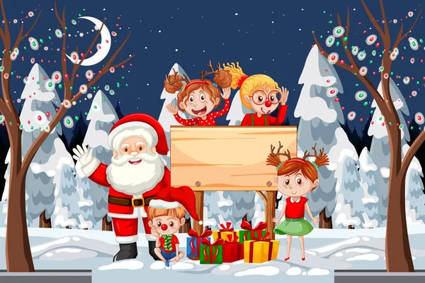 Jul Vinter Scen Med Jultomten Och Barn Illustration — Stock vektor