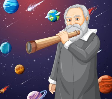 Çizgi film stilinde Galileo Galilei 'nin portresi