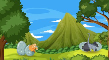 Dinozor karikatür resimli tarih öncesi orman