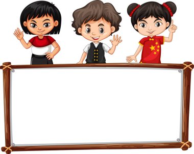 Pano şablonu mutlu çocuklar çizim ile