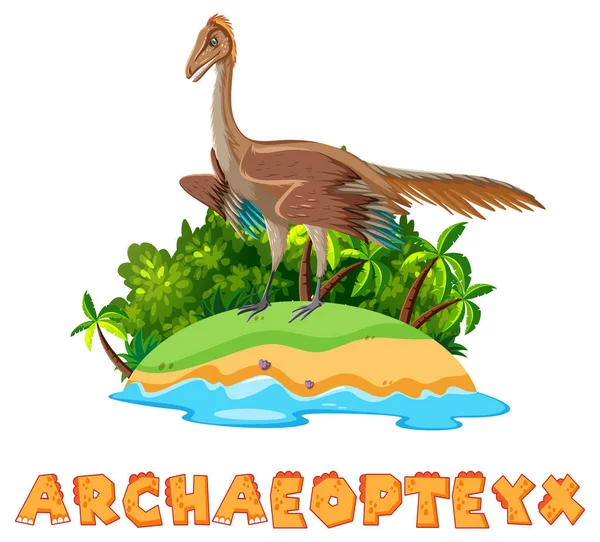 Scene Dinosaurs Archaeopteryx Island Illustration — Stock Vector