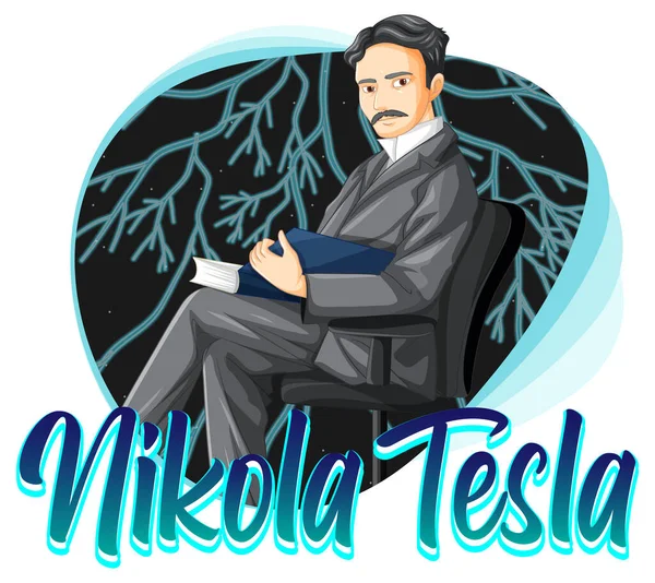 Portrait Nikola Tesla Cartoon Style Illustration — Stock Vector