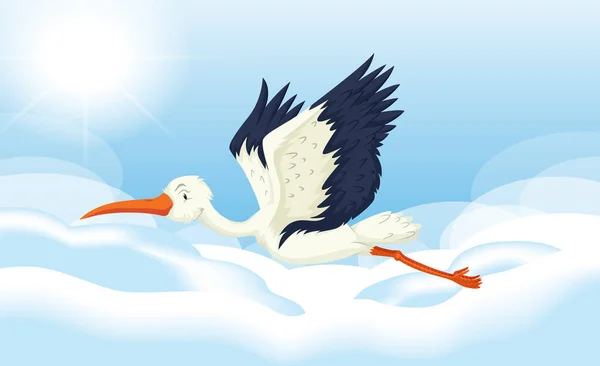 Gökyüzünde Uçan Büyük Balıkçıl Kuşu — Stok Vektör