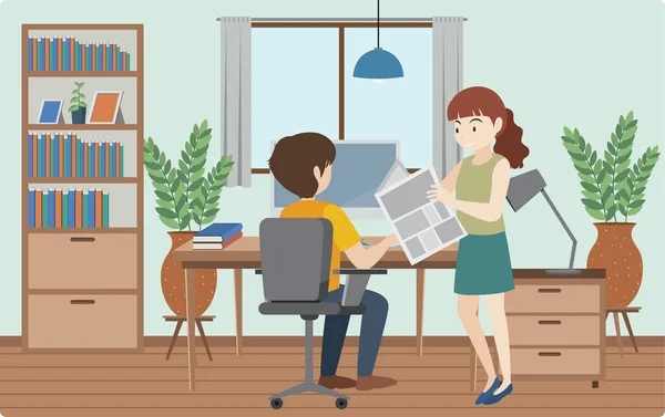 Menschen Die Hause Mit Laptop Flachbild Arbeiten Illustration — Stockvektor