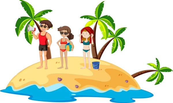 Isla Tropical Con Gente Vacaciones Ilustración — Archivo Imágenes Vectoriales