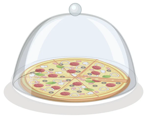 Піца Тарілці Скляною Кришкою Білому Фоні Ілюстрація — стоковий вектор