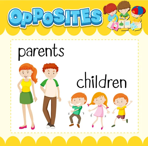 Motsatta Ord För Föräldrar Och Barn Illustration — Stock vektor