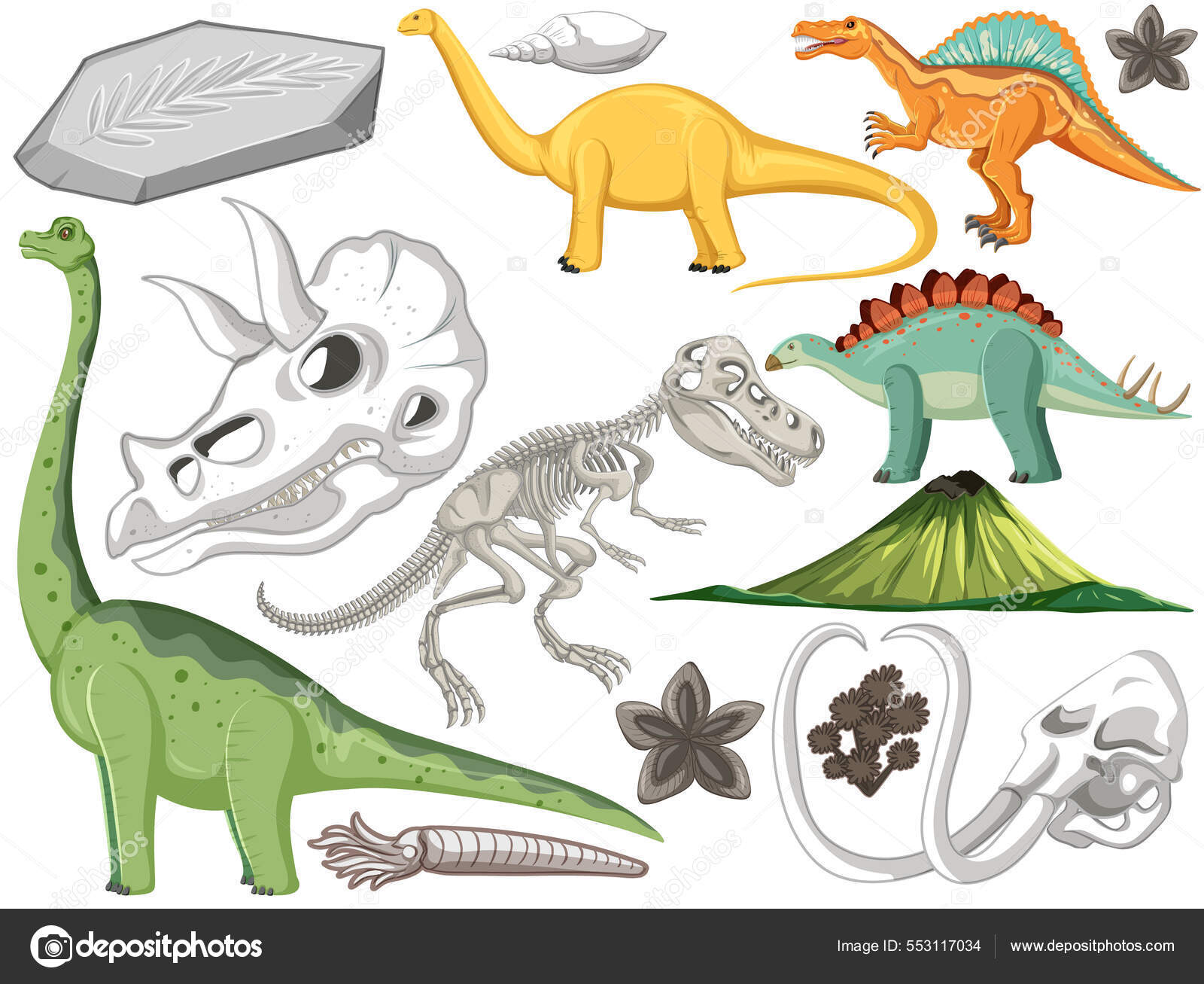 Conjunto de desenhos animados pré-históricos de dinossauros