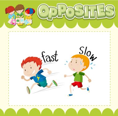 İngilizce karşıt kelime illüstrasyonunun eğitim kelime kartı