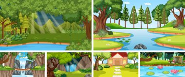 Birçok ağaç ve nehir resimli doğa sahnesi