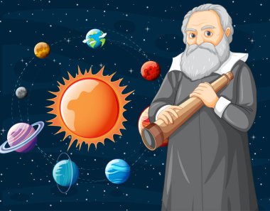 Çizgi film stilinde Galileo Galilei 'nin portresi