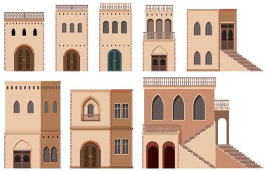 Kahverengi renk illüstrasyonunda farklı bina tasarımı