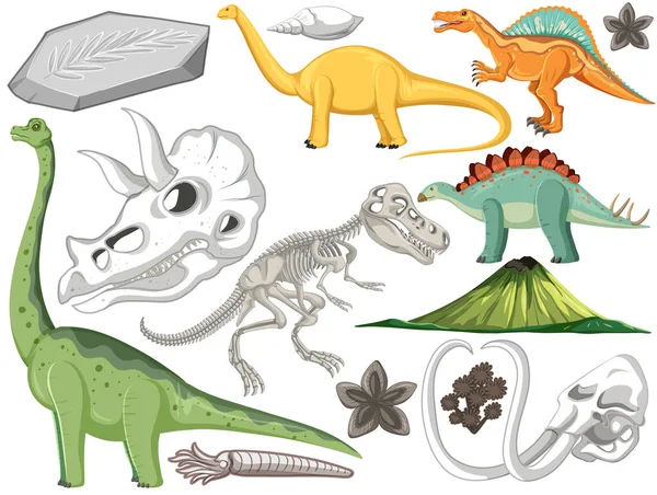 Set Different Prehistoric Dinosaur Animal Illustration — Stock Vector