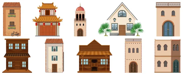 Different Designs Houses World Illustration — Stock Vector