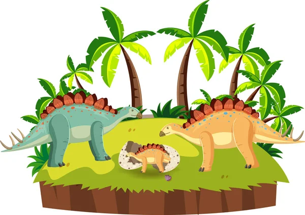 Scène Met Stegosaurus Familie Illustratie — Stockvector