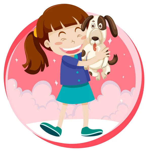 Klein Meisje Met Hond Witte Achtergrond Illustratie — Stockvector