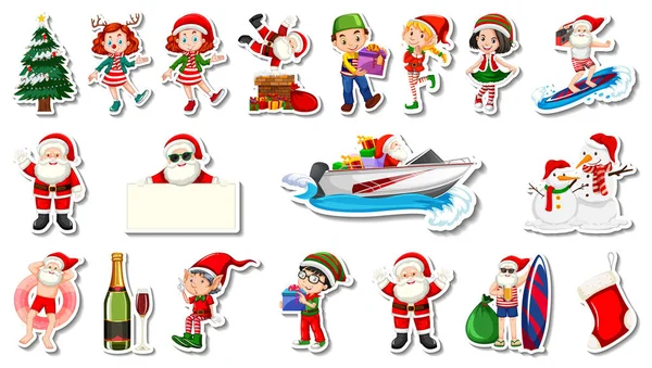 Conjunto Objetos Natal Personagens Desenhos Animados Ilustração — Vetor de Stock