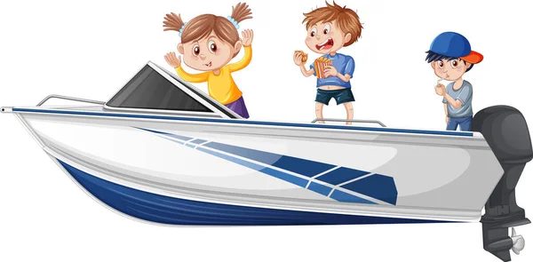 圣诞节男孩和女孩站在一艘船上 上面有一幅白色的背景图 — 图库矢量图片