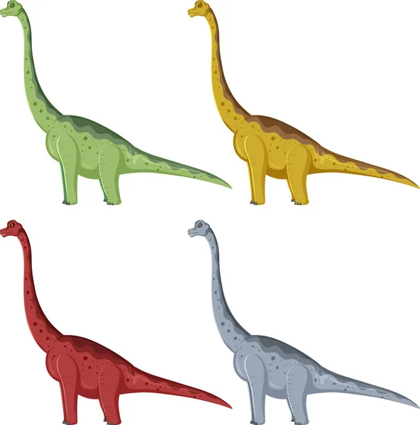 白色背景图上的一组腕龙恐龙 — 图库矢量图片
