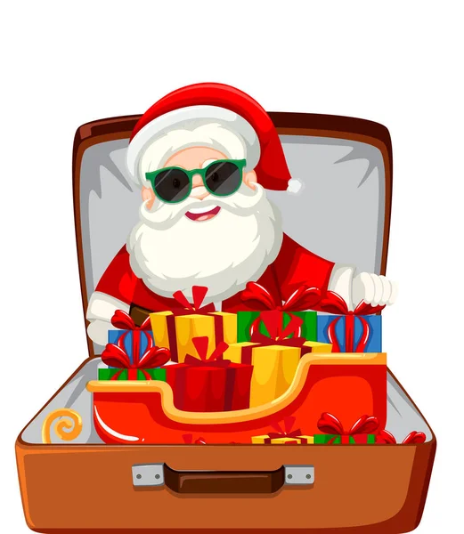 Weihnachtsthema Mit Dem Weihnachtsmann Gepäck Auf Weißem Hintergrund — Stockvektor
