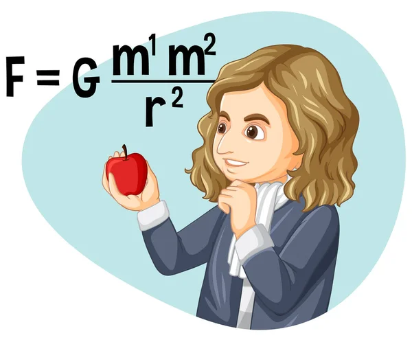 Retrato Isaac Newton Ilustração Estilo Cartoon — Vetor de Stock