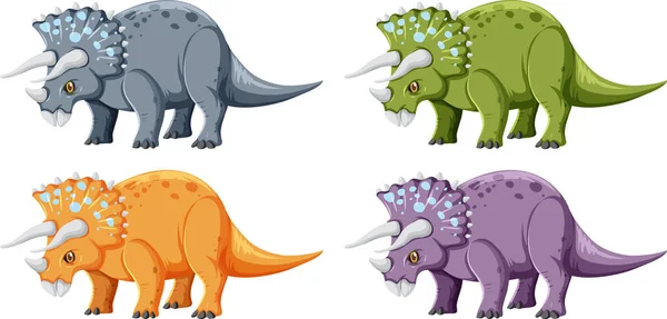 Ensemble Tricératops Dinosaures Sur Fond Blanc Illustration — Image vectorielle