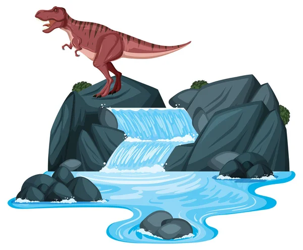岛屿图解上恐龙的T Rex场景 — 图库矢量图片
