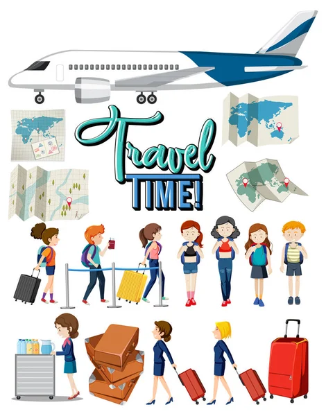 Zestaw Podróżujących Obiektów Kolekcja Podróżnych Ilustracja — Wektor stockowy