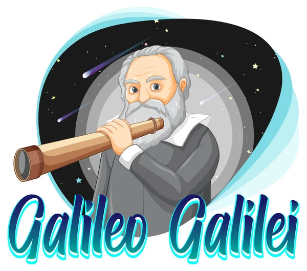 Portrait Galileo Galilei Illustration Style Dessin Animé — Image vectorielle