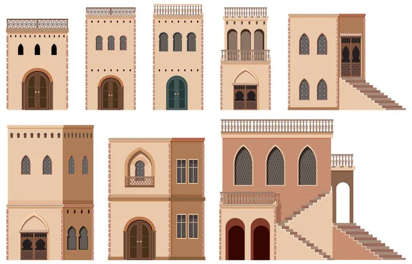 棕色图解中不同的建筑设计 — 图库矢量图片