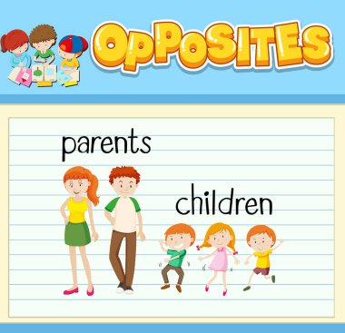 İngilizce karşıt kelime illüstrasyonunun eğitim kelime kartı