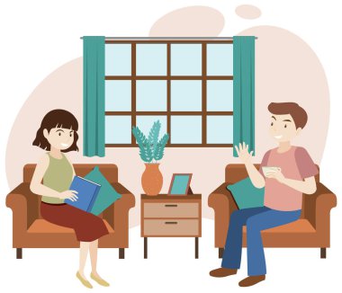 İnsanlar oturma odasında resim çizerek vakit geçiriyorlar.