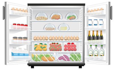 Bol yiyecek resimli buzdolabı.