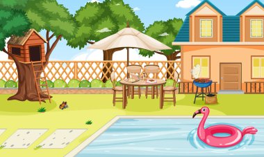 Çit resimli arka bahçe manzarası